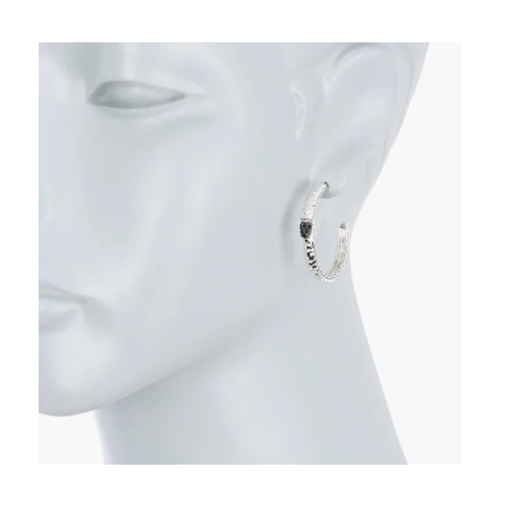 John Hardy Black Sapphire & Sterling Silver Medium Hoop Earrings - Picture 3 of 16